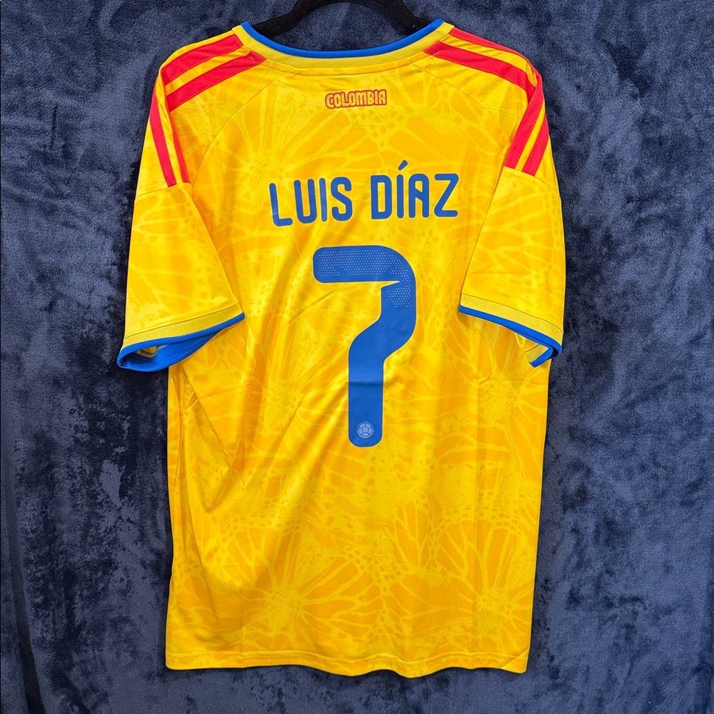 Colombia Men's Yellow Football Jersey with Blue & Red Accents - Picture 2 of 2